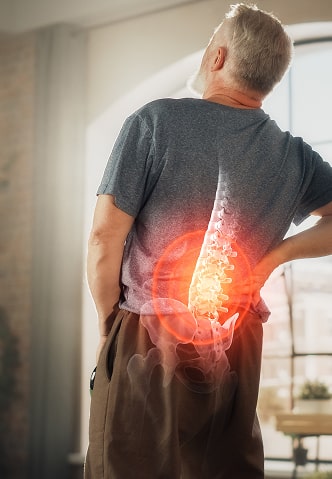A visualization of lower back pain in a middle-aged man